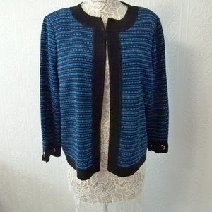LKNW Ming Wang Blue Black cardigan Jacket Large